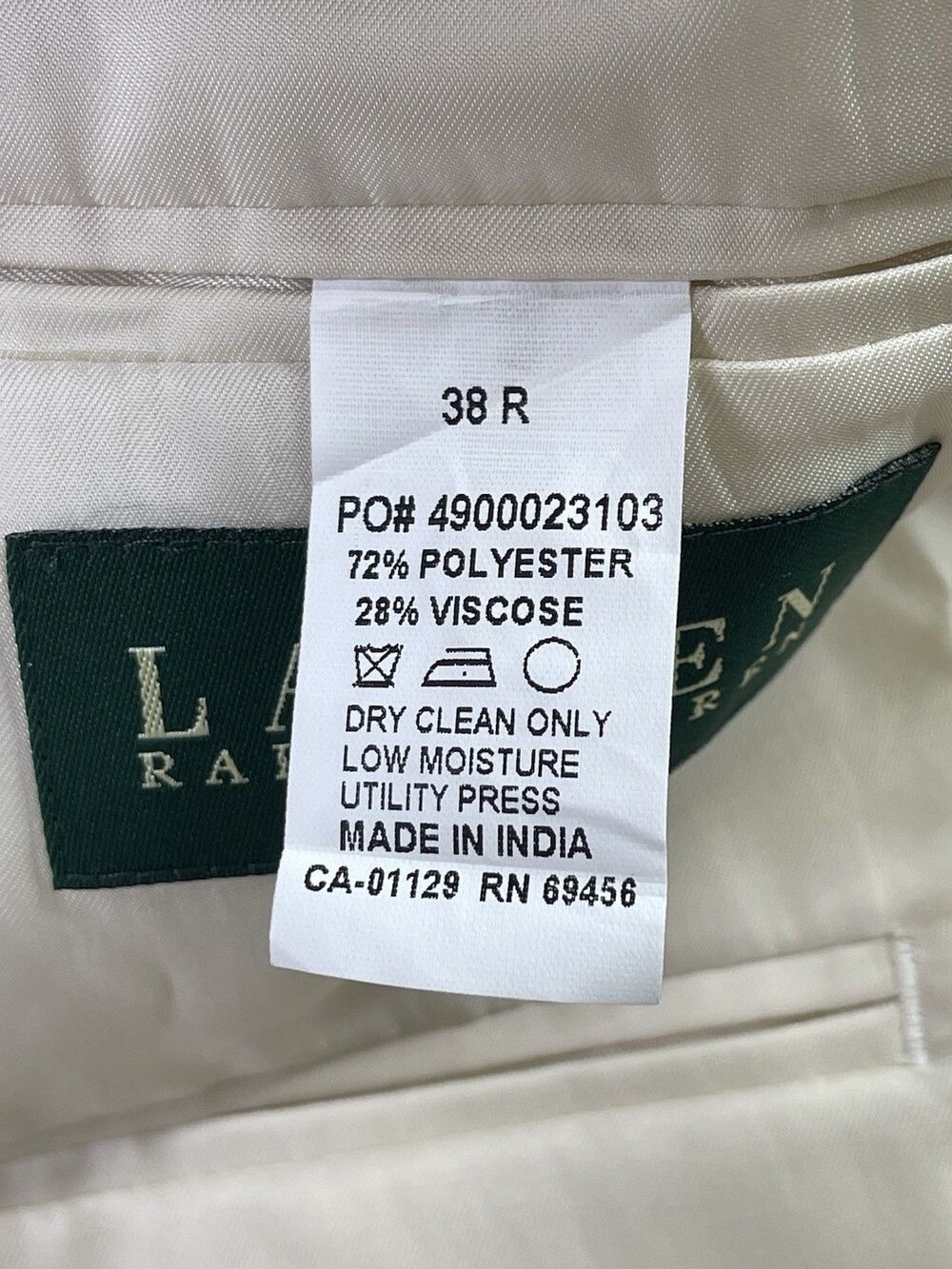 Lauren Ralph Lauren Mens 38R Tan Sport Coat Blazer 2 Button Center Vent Beige - Picture 6 of 11